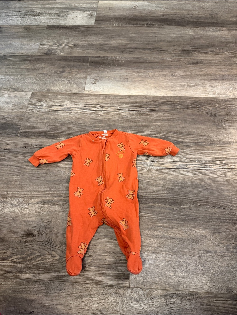 Pekkle Orange Bear-Print Footed One-Piece for Kids